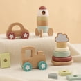 thumbnail image 1 of ZARKEA Vehicle Adventure Gift Set for Babies 10+ Months,4-in-1 Wooden Stacker, Train, Rocket,Car, 1 of 7