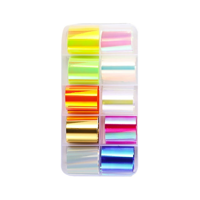 ZAROYEAX 10 Rolls Color Holographic Nail Art Foil Transfer Roll Set Mix ...