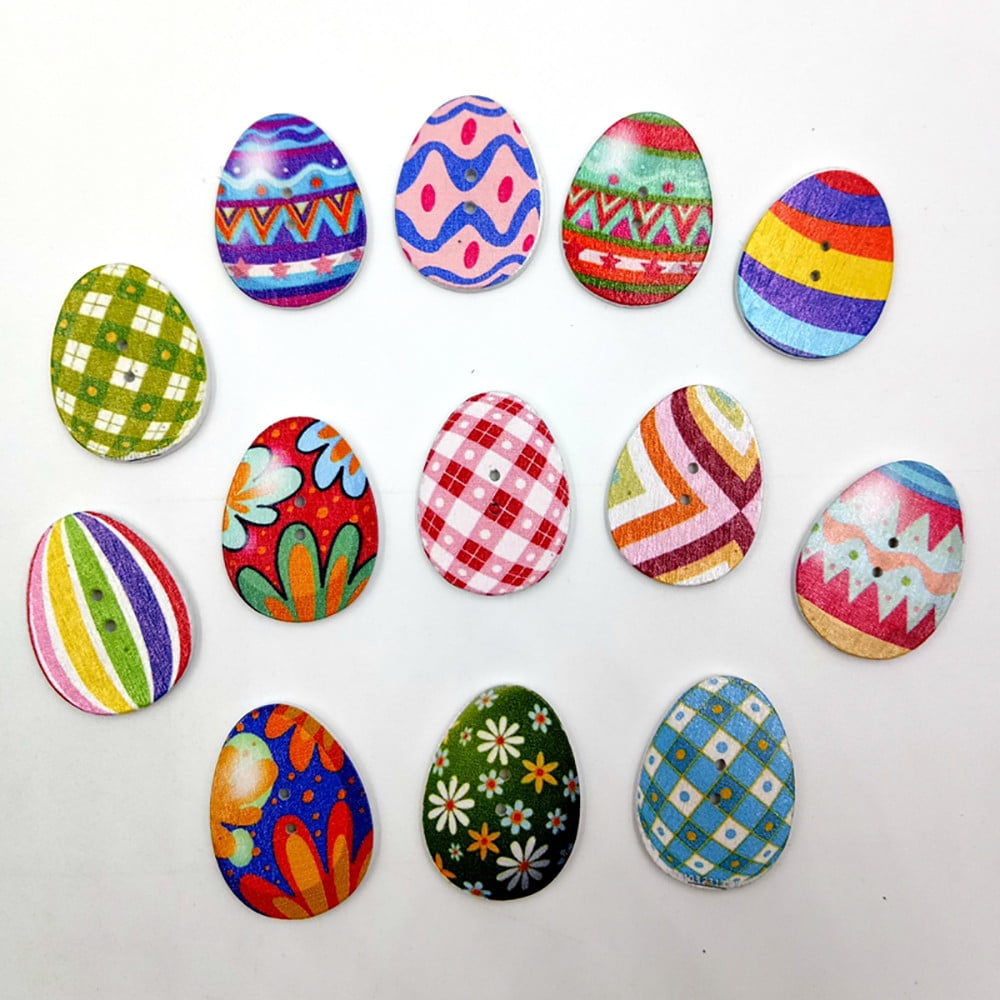 ZAROYEAX 100 PCs Mixed Wooden Buttons Painting Easter Eggs 2Hole Fit