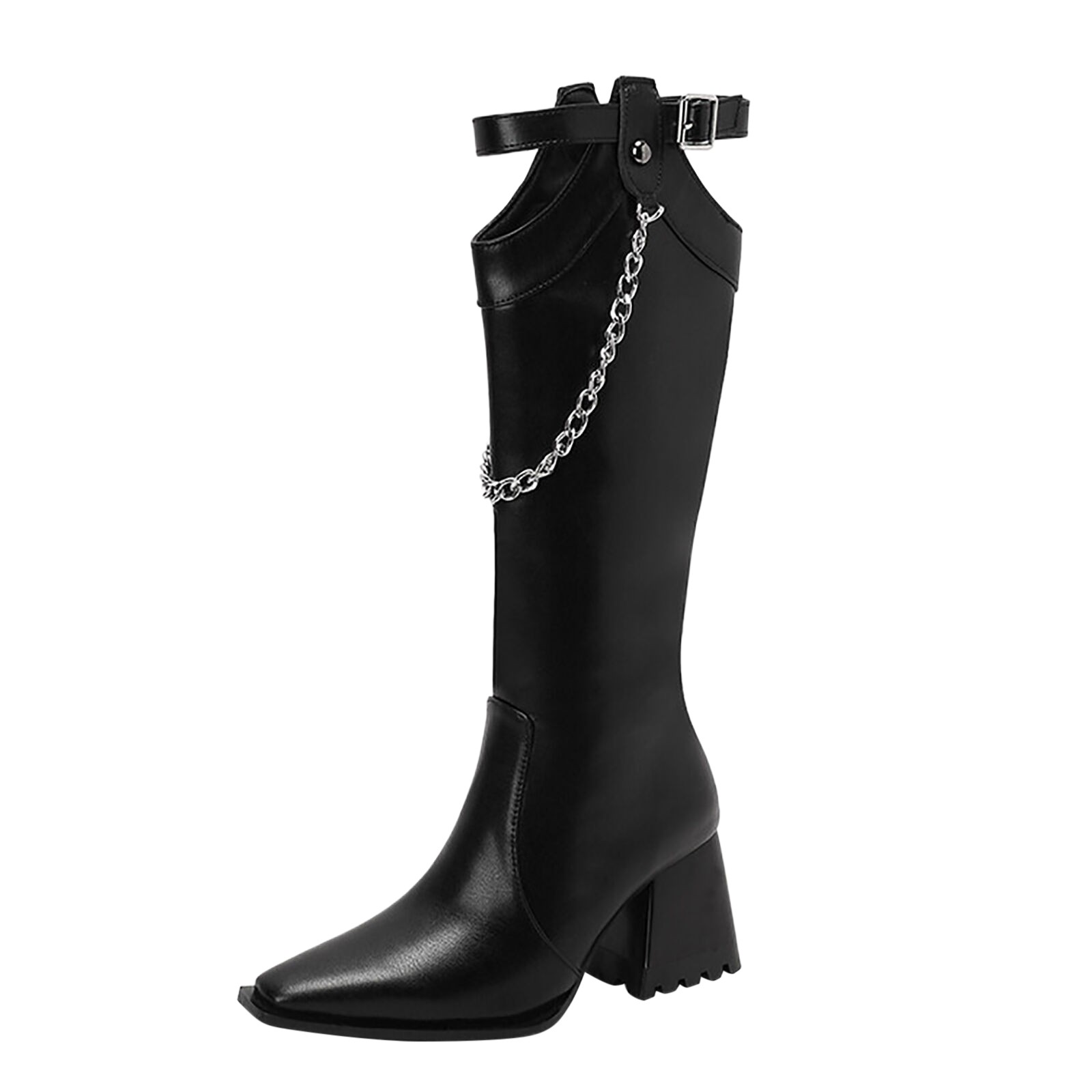 ZAROYEAX Beautiful Print Western Knee High Boots Calf Women Stacked