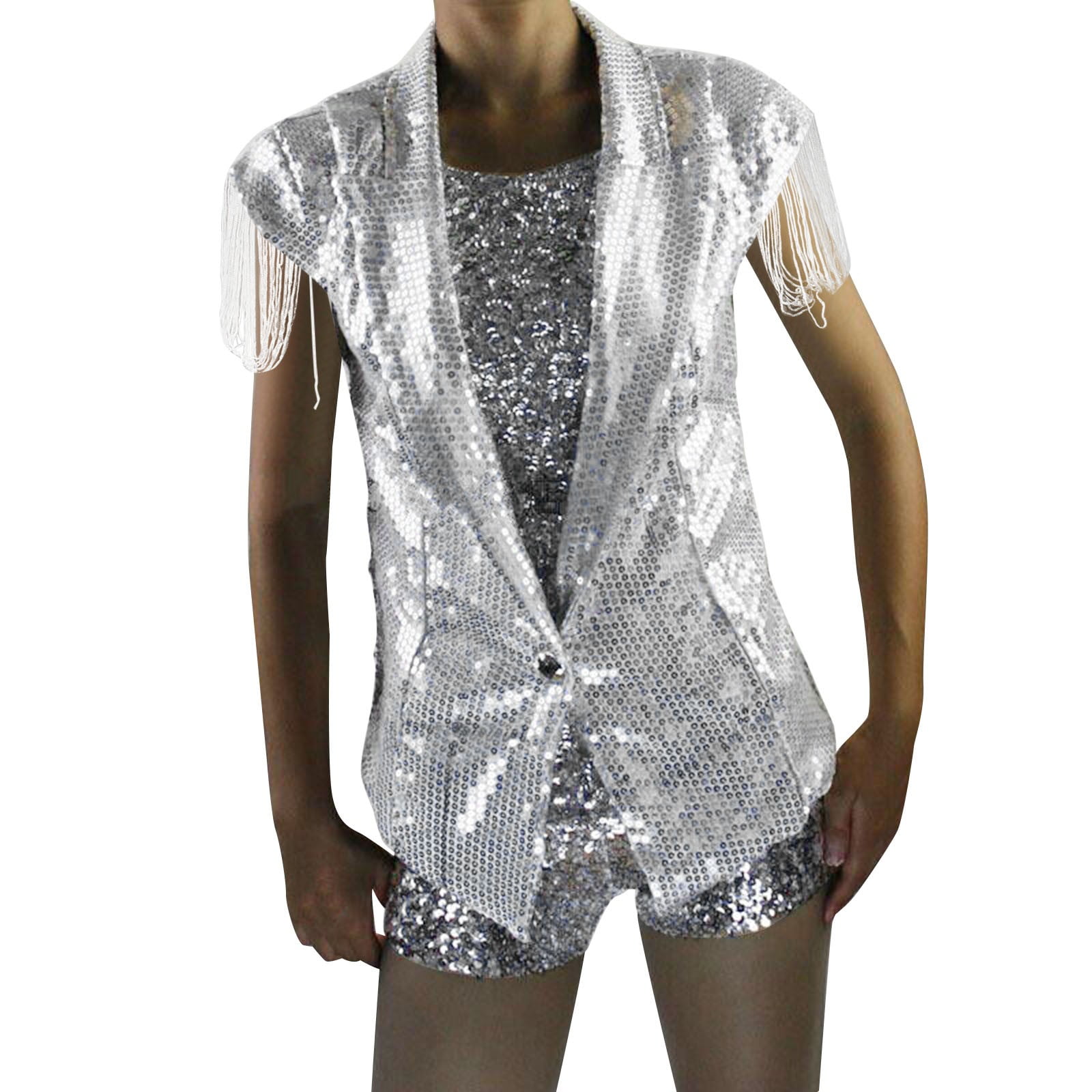 ZAROYEAX Femme Sequin Veste Cardigan Gilet Jazz Danse Paillette Franges