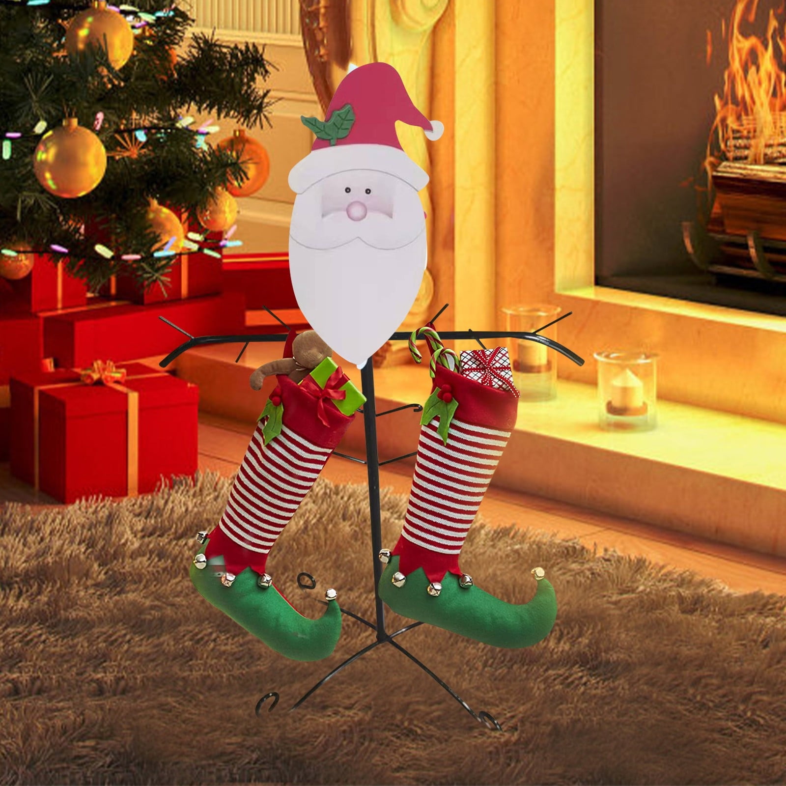 ZAROYEAX Freestanding Christmas Stocking Holder with Snowman and Twig