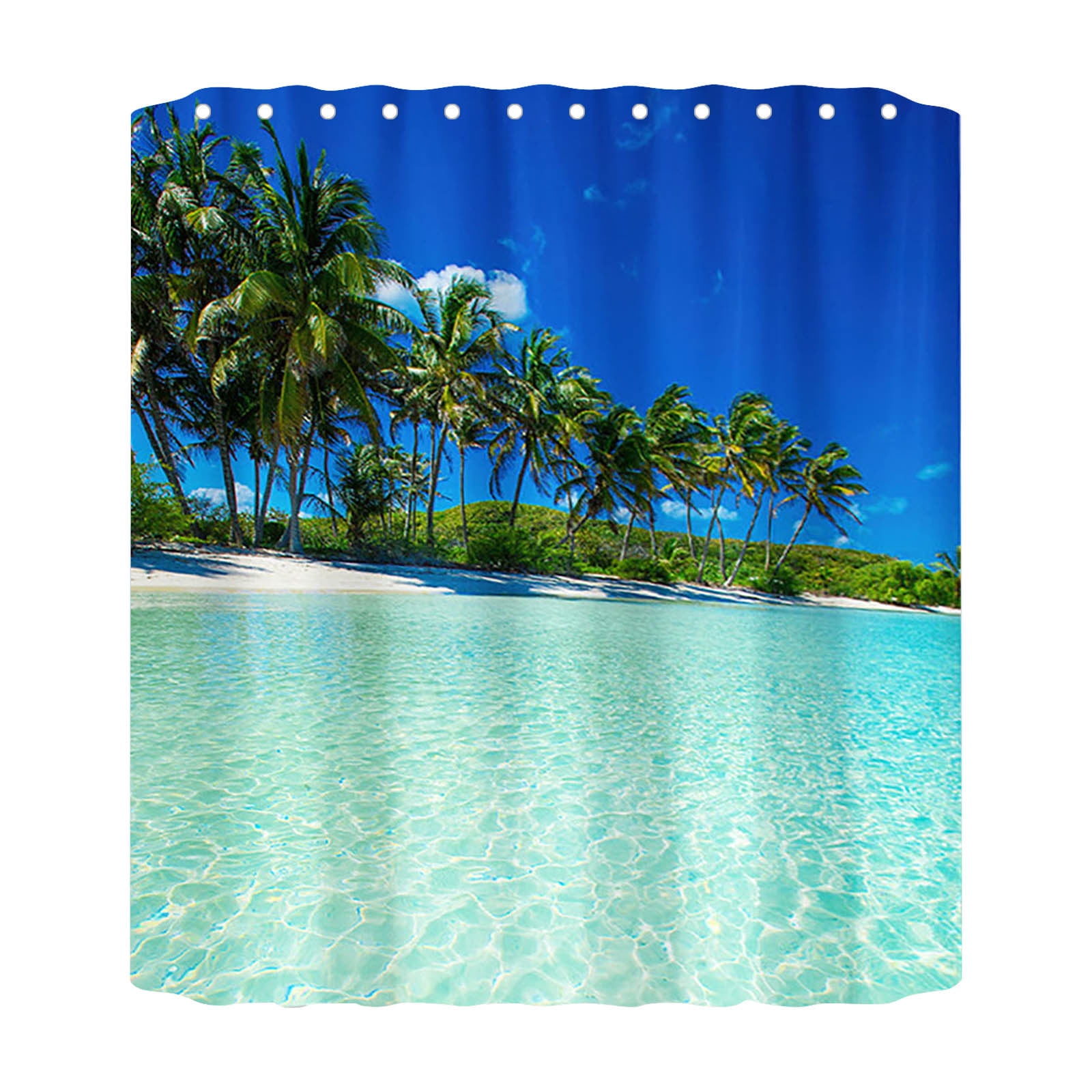 ZAROYEAX Ocean Beach Print Shower Curtain 70x70 Inch with 12 Hooks
