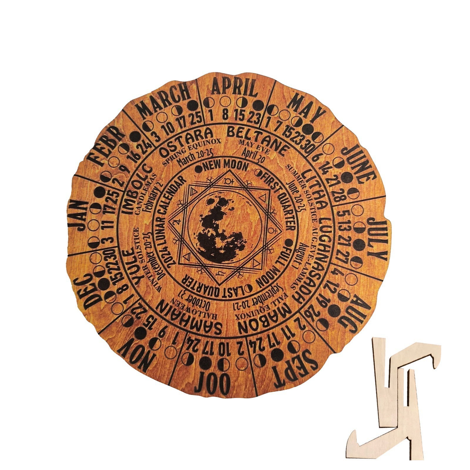 ZAROYEAX Western Traditional Calendar Wheel of Year Wooden Sign Full