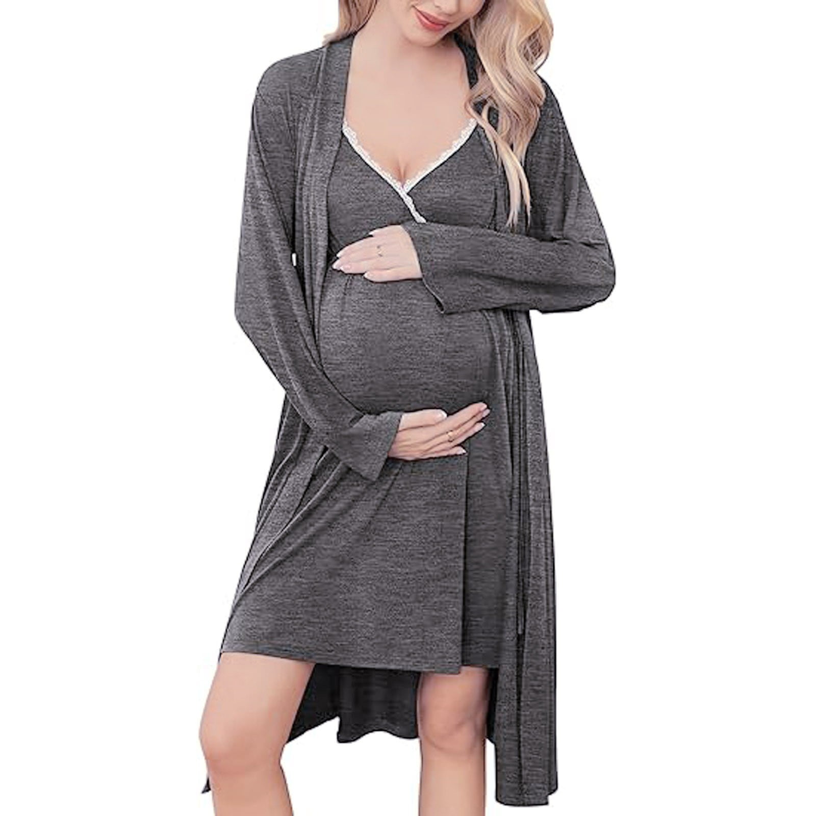 ZAROYEAX Women's Maternity Nursing Gown and Robe Set Labor Delivery