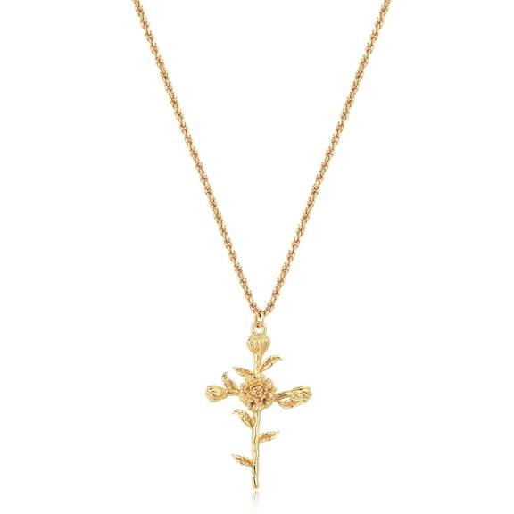 ZATTERO 14K Gold Plated Birth Flower Necklaces Cross Pendant Jewelry Gifts