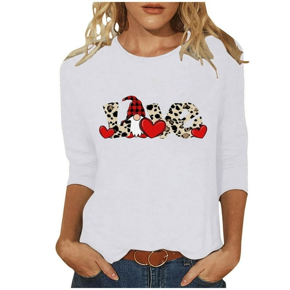 ZAVAZ Valentine Day Shirts for Women Love Heart Graphic Tees Shirt 3/4 Length Sleeve Blouse Cute Crewneck Pint Pullover Tops Funny Gift 2025 Spring Outfits