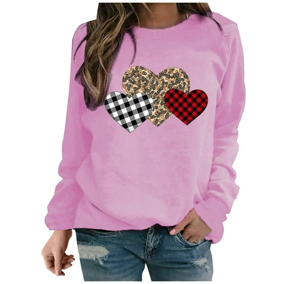 ZAVAZ Valentine Day Shirts for Women Love Heart Graphic Tees Shirt Long Sleeve Blouse Cute Crewneck Pint Pullover Tops Funny Gift 2025 Spring Outfits