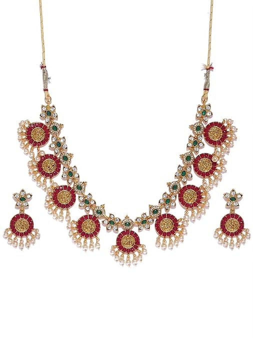 ZAVERI PEARLS Gold Tone Traditional Temple Choker Necklace Set For