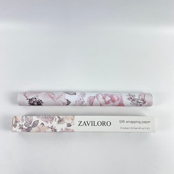ZAVILORO Gift wrapping paper,Floral Wrapping Paper Roll - 17 Inches X 33 Feet (47 sq. ft. ttl.) Pink Watercolor Roses Design Flower Gift Wrap for Mother's Day, Wedding, Bridal Shower, Valentine's Day