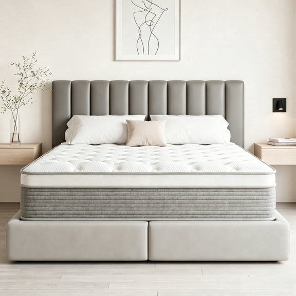 ZAVINITE 12inch Queen Size Mattress in a Box, Hybrid Medium Firm Cooling Gel Memory Foam & Pocketed Coils & Motion Isolation, CertiPUR-US Certified