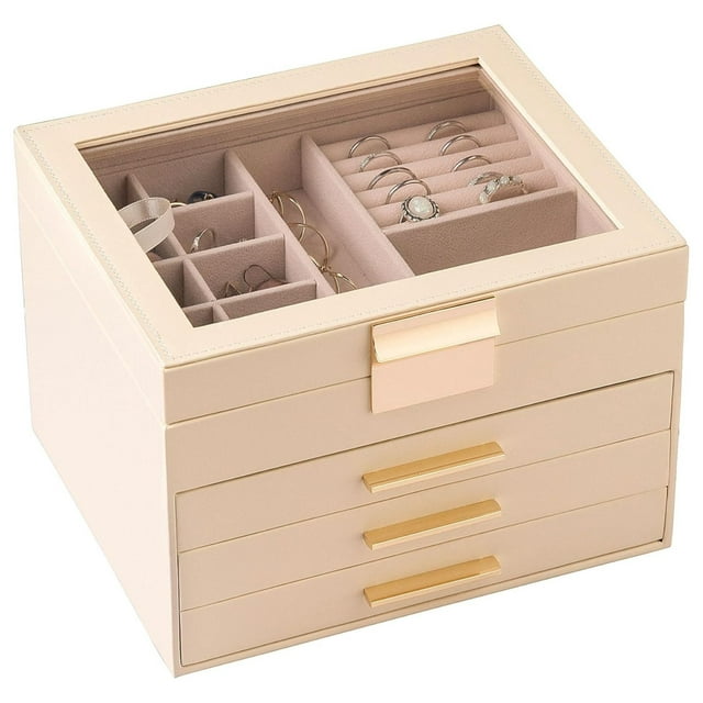 ZAWkirJ Clear Lid Jewelry Box,4 Layers Jewelry Organizer Large Multi