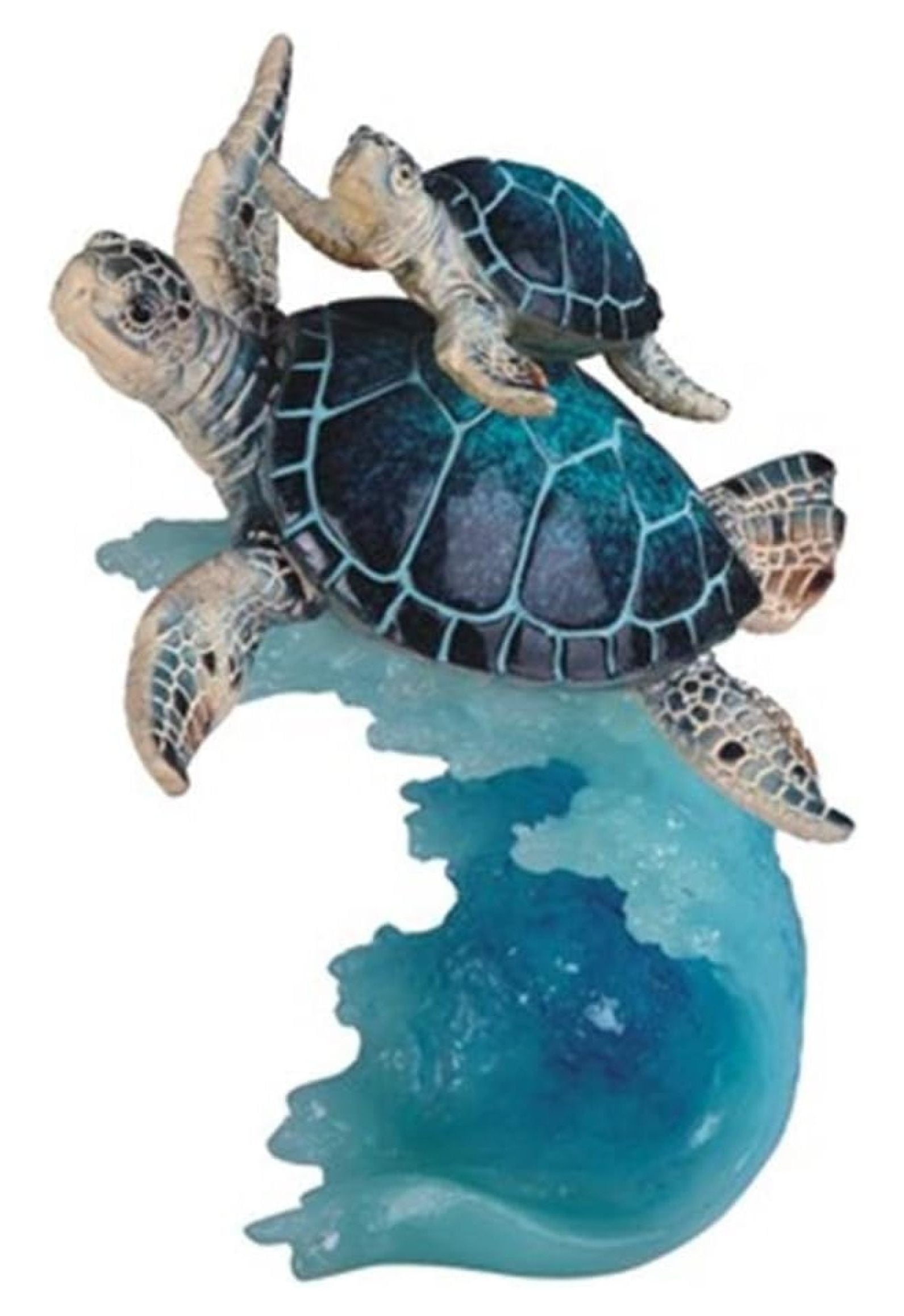 Painted Resin Sea Turtle Swimming with Baby Figurine