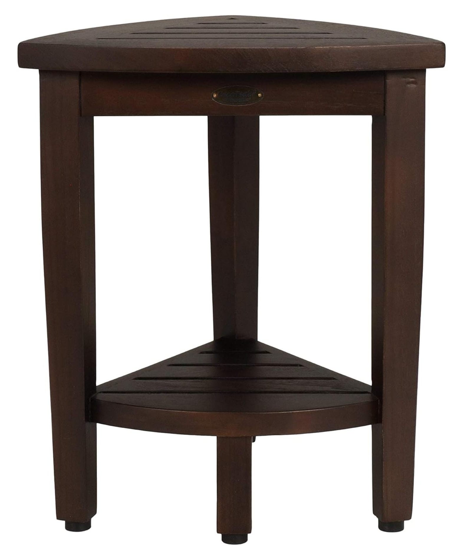 23" Dark Brown Teak Corner Shower Shelf with Adjustable Feet