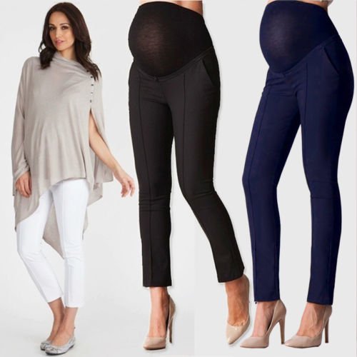 ZAXARRA Maternity Pants Pregnant Women High Waist Skinny Work Office Pant Straight Leg Trousers