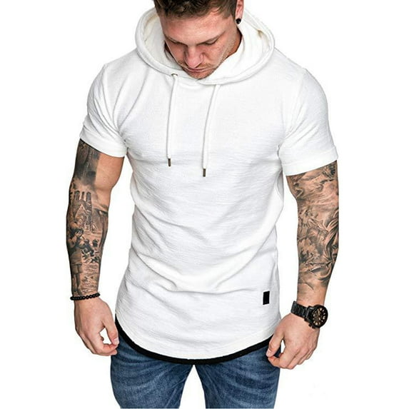 ZAXARRA Men Short Sleeve Tee Casual Hooded Hoodie Summer T-Shirt Top