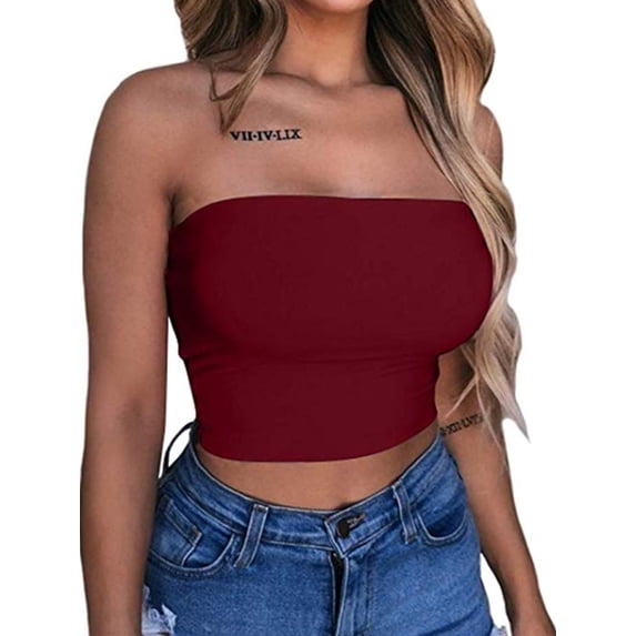 ZAXARRA Summer Women Off-Shoulder Tube Crop Tops Strapless Bra Tank Yoga Vests
