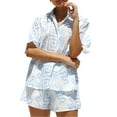 thumbnail image 1 of ZAXARRA Summer Women's Casual 2 Piece Outfits Boho Print Short Sleeve Button Up Tops Shorts Set Loungewear Beachwear, 1 of 8