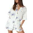 thumbnail image 1 of ZAXARRA Summer Women's Casual 2 Piece Outfits Boho Print Short Sleeve Button Up Tops Shorts Set Loungewear Beachwear, 1 of 8