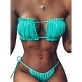 thumbnail image 1 of ZAXARRA Women 2 Piece Strapless Bikini Swimsuits Ruffle Ribbed Bandeau Bikini Set High Cut Bathing Suits, 1 of 7