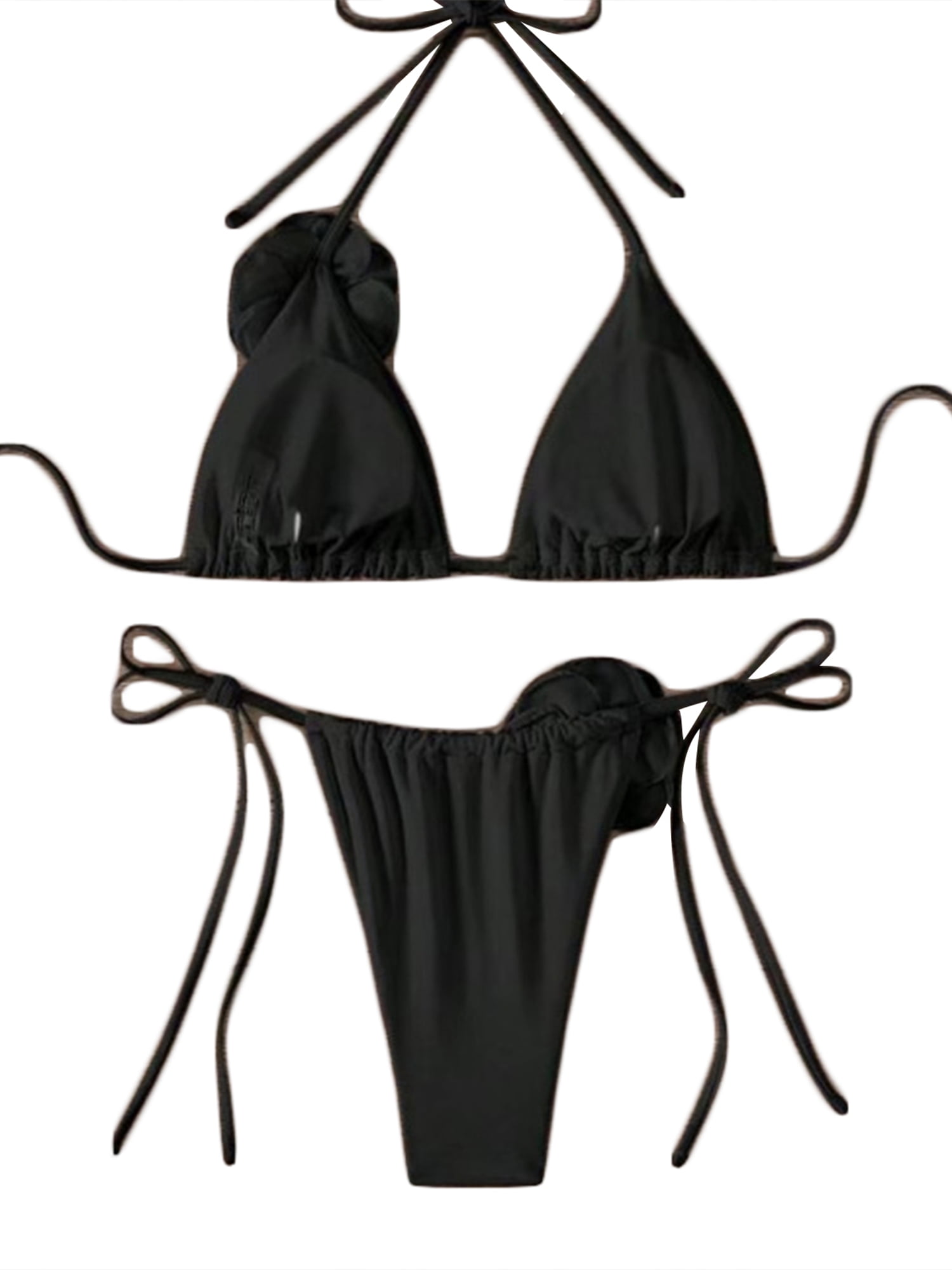ZAXARRA Women 3D Rose Bikini Set Two Piece Tie Back Halter Swimsuit