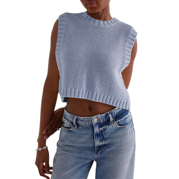 ZAXARRA Women Backless Tie Up Knit Crop Sweater Vest Sleeveless Round Neck Split Open Back Pullover Summer Tank Tops