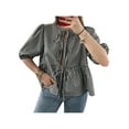 thumbnail image 1 of ZAXARRA Women Bow Tie Front Shirt Top Cute Ruffle Hem Babydoll Blouse Tops Puff Sleeve Tops, 1 of 6