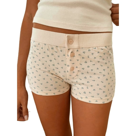 ZAXARRA Women Lounge Shorts, Low Waist Button Closure Printed Slim Pajama Shorts Sleepwear