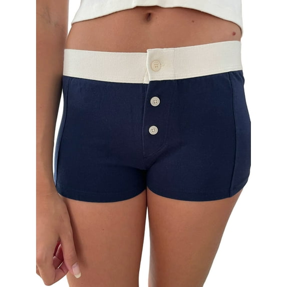 ZAXARRA Women Lounge Shorts, Low Waist Button Closure Printed Slim Pajama Shorts Sleepwear