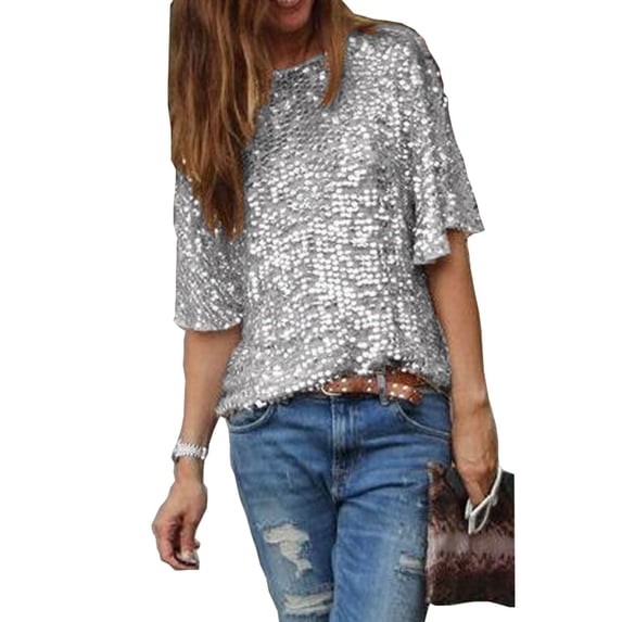 ZAXARRA Women Off-Shoulder Slim Blouses Loose Shirt Glistening Sequin Tank Top