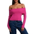 thumbnail image 1 of ZAXARRA Women Slim Knit Sweater Solid Color Boat Neck Off Shoulder Long Sleeve Pullovers Jumpers Streetwear, 1 of 8