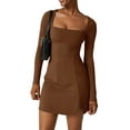 thumbnail image 1 of ZAXARRA Women Spring Summer Short Dress Solid Color Long Sleeve Split Hem Party Dress, 1 of 7