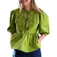 thumbnail image 1 of ZAXARRA Women Summer Lantern Sleeve Blouse Top Front Tie Up Ruffle Hem Babydoll Shirt Going Out Tops Streetwear, 1 of 8