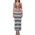 thumbnail image 1 of ZAXARRA Women Two Piece Outfits Crochet Knit Hollow Out Sleeveless Bra Top High Waist Mini Skirt Sets 2 Pcs Summer Set, 1 of 8