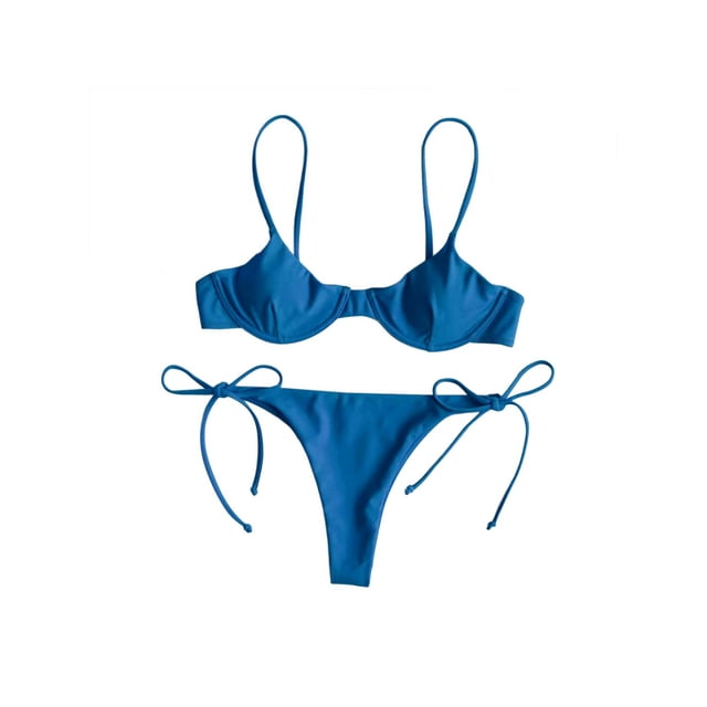 String Triangle Bottom ZAXARRA Women Two Piece Swimsuit Swimwear Halter String Triangle Bikini ...