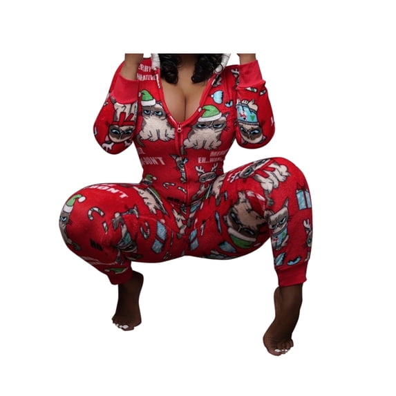 ZAXARRA Women V-neck Christams Nightwear Casual Printed Pajamas Sleepwear