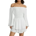 thumbnail image 1 of ZAXARRA Women's Long Sleeve Romper Off Shoulder Romper Ruffle Hem A-Line Flowy Boho Romper Cute Mini Short Jumpsuit, 1 of 9