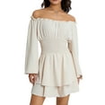 thumbnail image 1 of ZAXARRA Women's Long Sleeve Romper Off Shoulder Romper Ruffle Hem A-Line Flowy Boho Romper Cute Mini Short Jumpsuit, 1 of 9