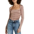 thumbnail image 1 of ZAXARRA Women’s Solid Color T-Shirts Long Sleeve Square Neck Ruched Front Tops Dressy Blouses, 1 of 8
