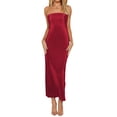 thumbnail image 1 of ZAXARRA Women's Summer Satin Strapless Dress Backless Bodycon Wedding Cocktail Party Maxi Dresses, 1 of 5