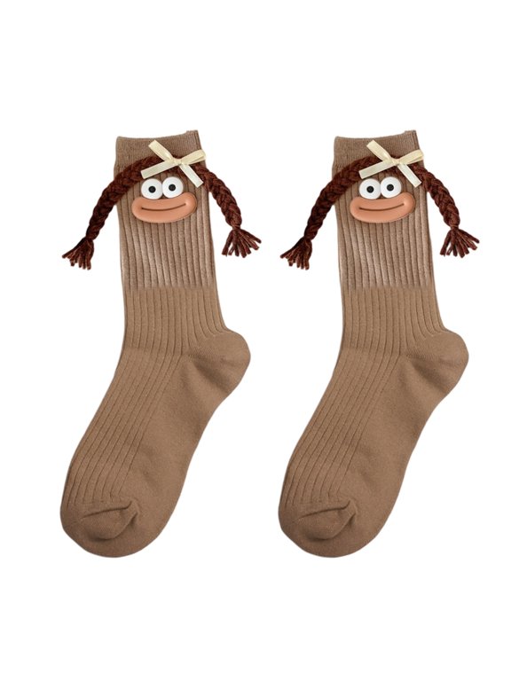Cotton Socks For Women Playful Mouth Braided Yarn Accents Fall Winter Fashion
