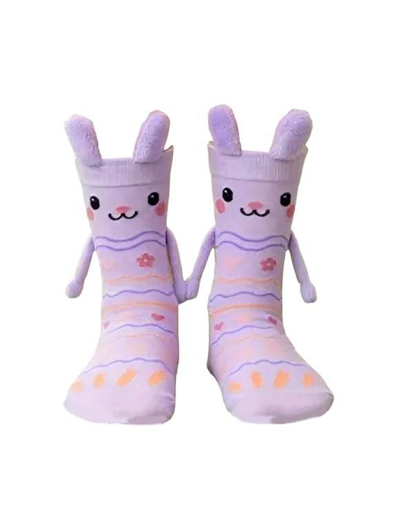 Easter Bunnies Socks with Holding Hand Novel Funny Animal Bunnies Crews Sock Birthday Easter for Women,Men