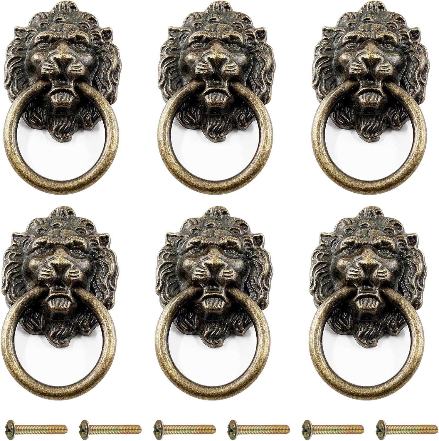 6-Pack Lion Head Cabinet Pulls – Antique Bronze Gold Drawer Handles For Kitchen, Dresser & Cupboard