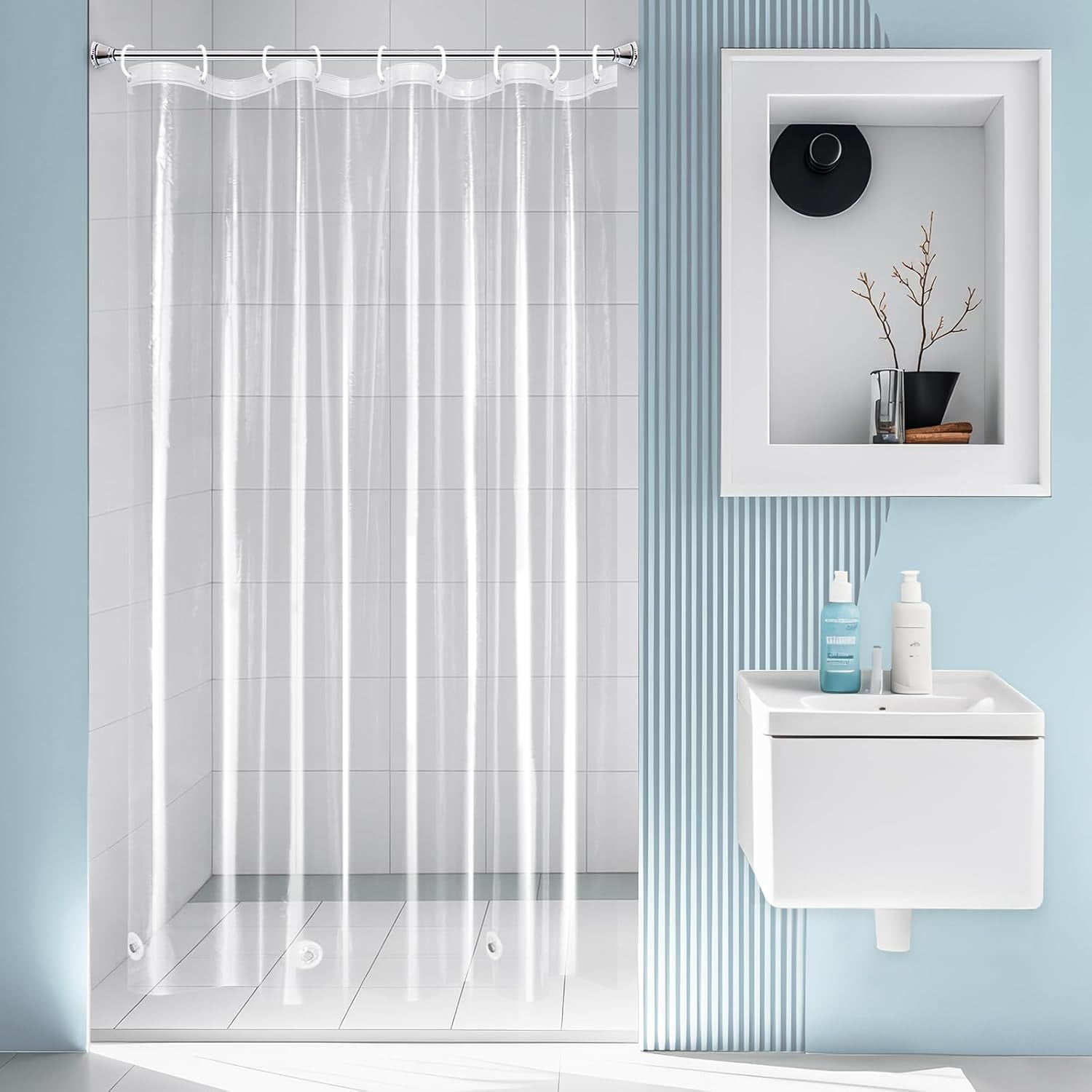 EurCross Clear Extra Long Shower Curtain Liner 72x84 Inches - Heavy Duty PEVA With 5 Magnets, Transparent