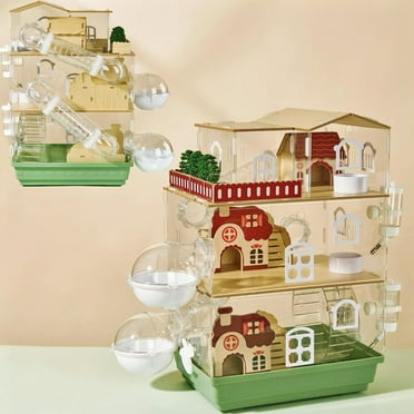 ZAZAIKS Clear Acrylic Hamster Cage withSmall Hamster Enclosure,Garden Style Wooden Pet Mouse Cage for Pet Mice(2-Layer)
