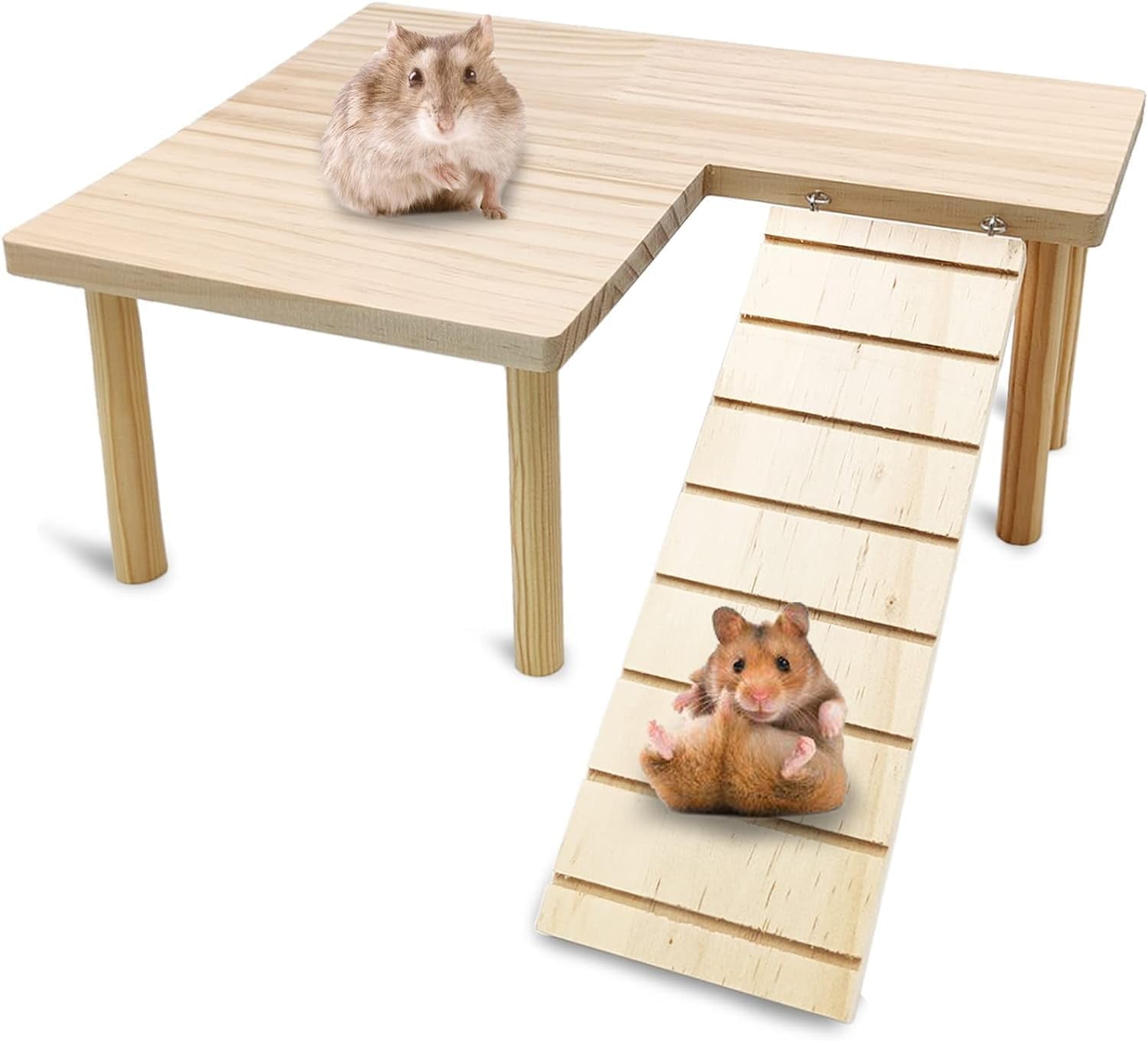 Image showcasing ZAZAIKS Large Hamster Play Wooden Platform with Ladder Small Animal ...