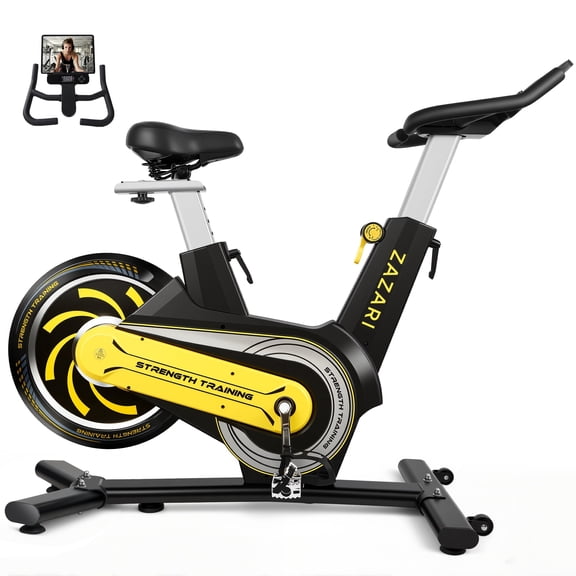 ZAZARI Semi-Commercial Exercise Bike 350 lbs Capacity, Magnetic Stationary Bikes for Home Gym with Multi-Grip Handlebar, Comfortable Seat, Silent Belt Drive, Rear Flywheel & Tablet Holder