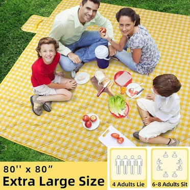 ZAZE Extra Large Picnic Outdoor Blanket, 80''x80'' Waterproof Foldable Blankets Gingham Picnic Mat for Beach, Camping Grass Lawn Park Accessories Cute Couple Gifts Ideas Wedding Registry(Green White)