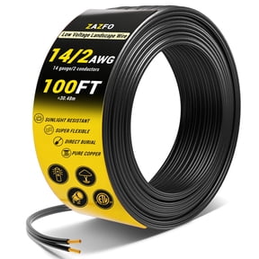 ZAZFO 100FT 14/2 Low Voltage Landscape Wire, 14AWG 2-Conductor Pure Copper Cable, Waterproof Direct Burial Outdoor Wire for Garden Path Lights, ETL Listed