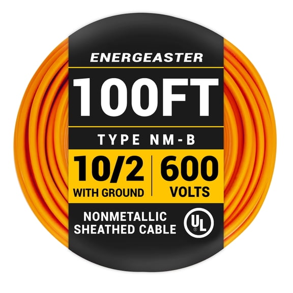 Energeaster 100ft 10/2 Electrical Wire, 10 AWG 2 Conductors with Ground Wire, Orange